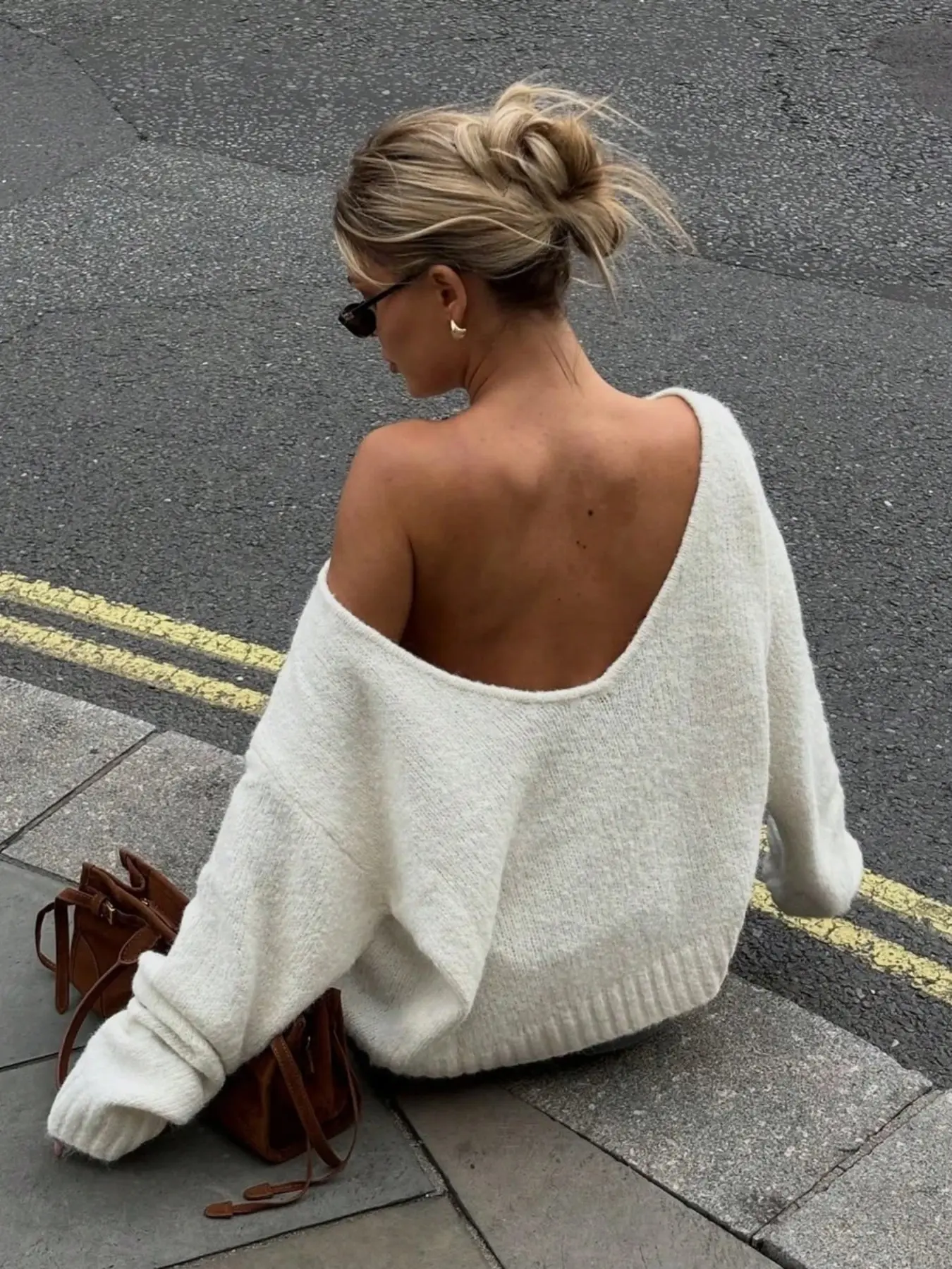 Elegant Casual Off-Shoulder Soft Knit Top, Winter Loose Fit Oversized Long Sleeve Shirt, Women's Streetwear, Vacation Party
