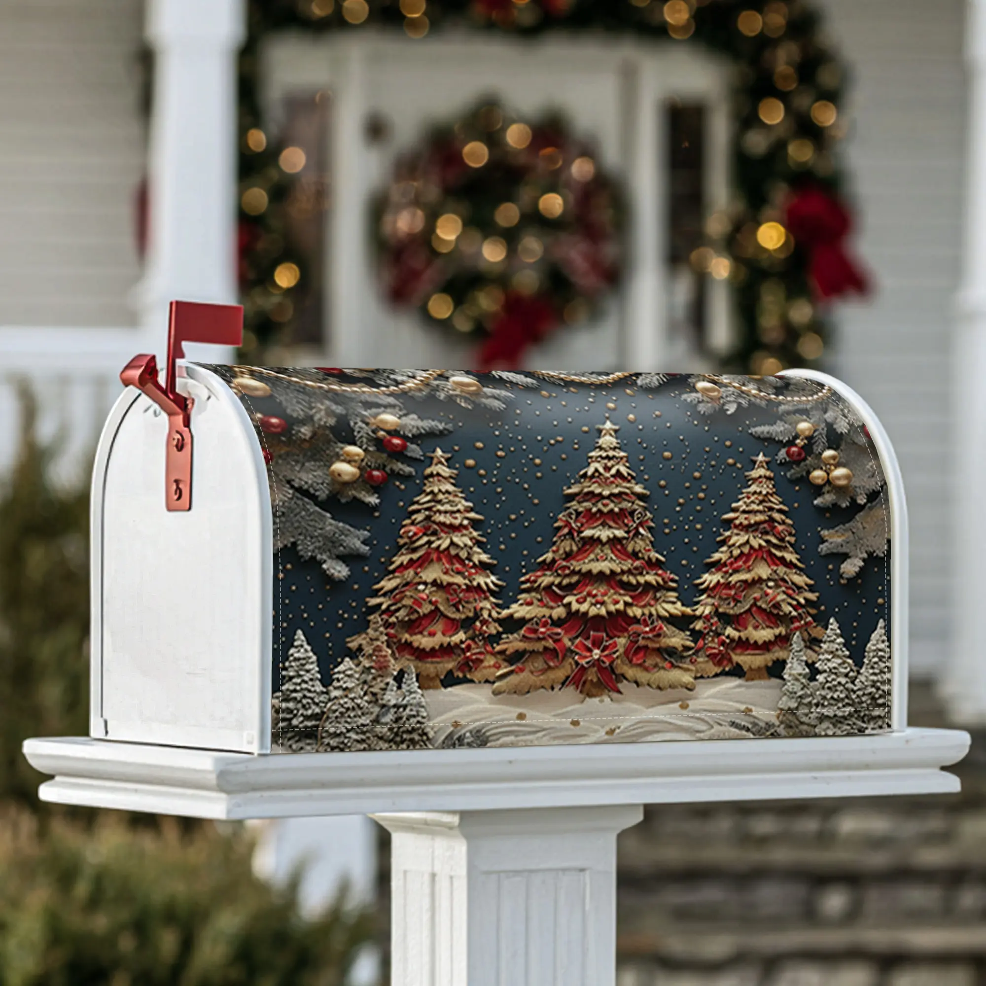 Christmas trees Magnetic Mailbox Covers, Christmas festive snowflakes ornaments Christmas green Mailbox Covers for Outside for Home Garden Decorations