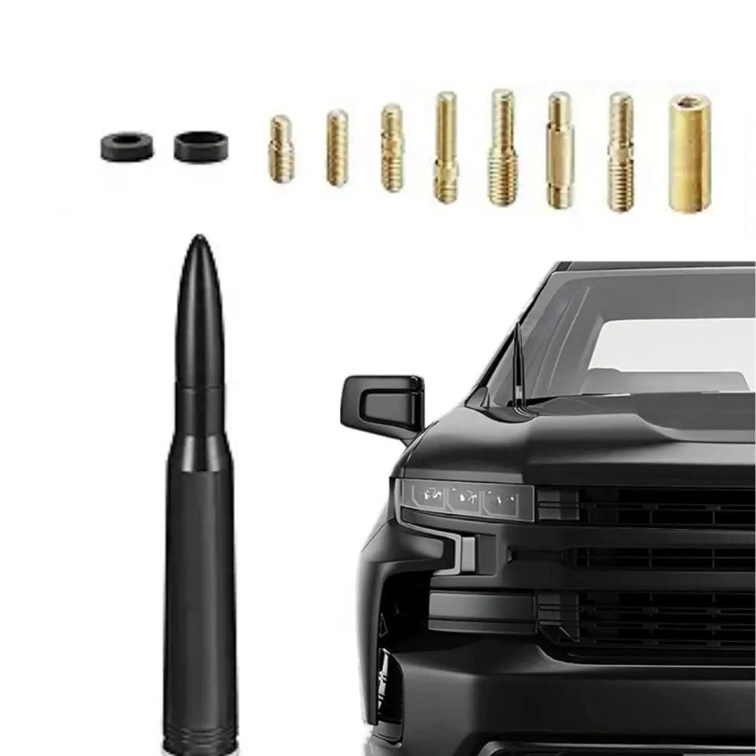 Black Billet Aluminum Bullet Antenna Mast, Heavy-Duty Replacement with Premium Copper Parts for Classic Pickup Trucks, Semi Truck Accessories, Car Exterior Antenna Topper