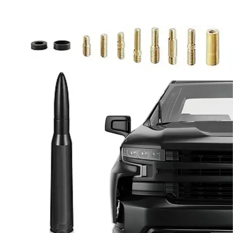 Black Billet Aluminum Bullet Antenna Mast, Heavy-Duty Replacement with Premium Copper Parts for Classic Pickup Trucks, Semi Truck Accessories, Car Exterior Antenna Topper
