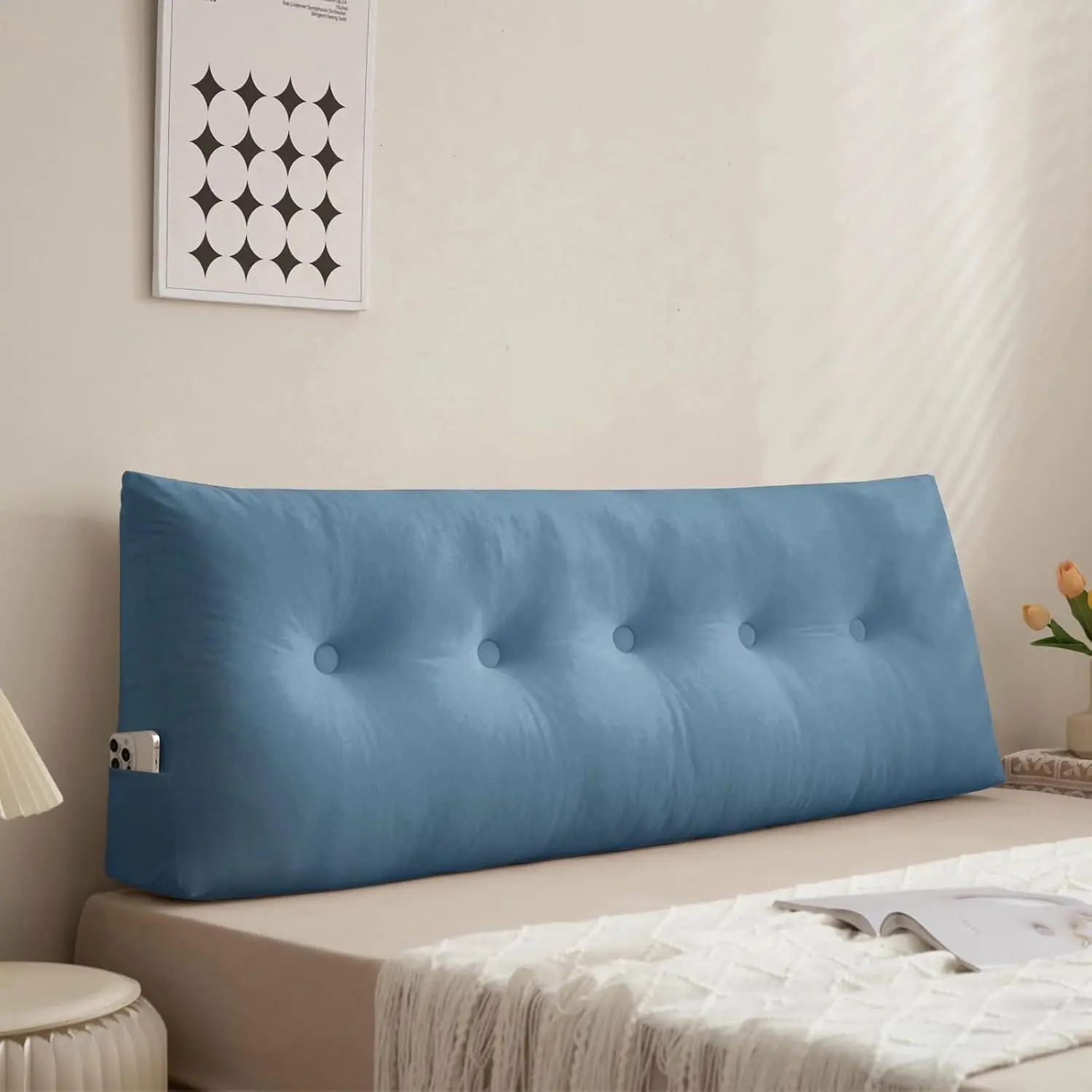Headboard Wedge Pillow Twin for Dorm Grey Blue Bed Rest Reading Pillows Long Back Bolster for Sitting in Bed Backrest Positioning Cushion for Daybed,39 * 15.7 * 4.7in