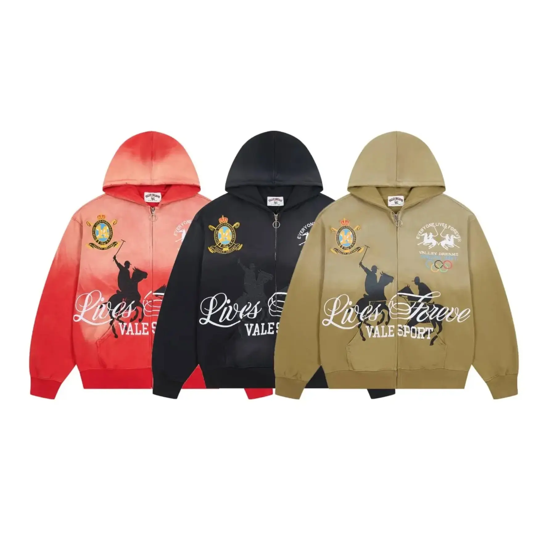 VALE Forever Blackrock Vintage Washed Zip Up Hoodie 100% Cotton Loose Oversized Y2K Distressed Embroidered Hooded Sweatshirt Autumn Winter Streetwear Jacket Top Men Women