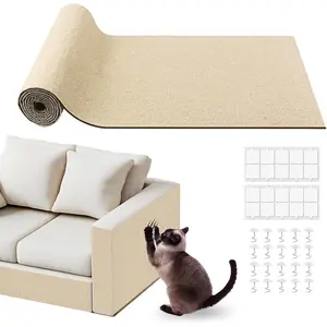 Scratch Furniture Protector for Couch, Wall & Door Guard, Trimmable Self-Adhesive Scratch Pad, DIY Climbing Mat, Deterrent,    (78.7''x15.8'', Khaki)