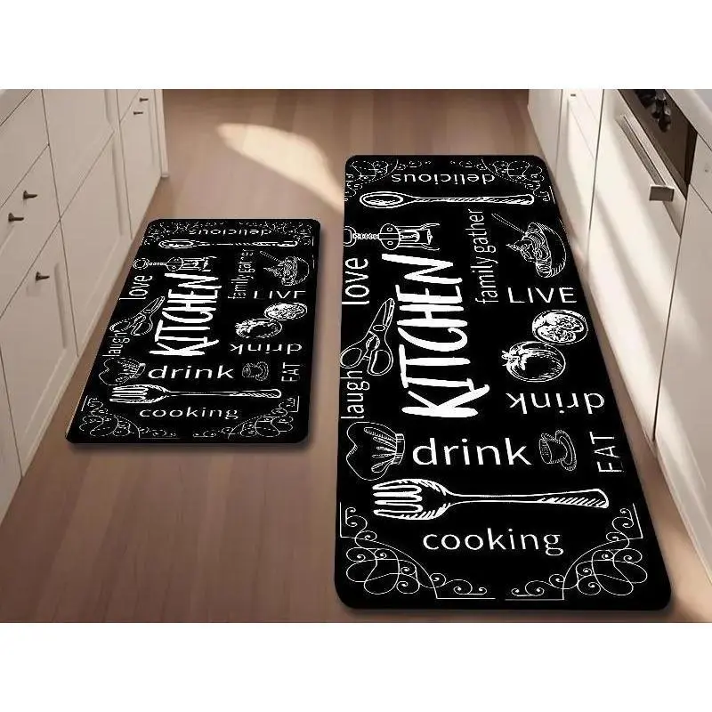2/3 Piece Flannel Kitchen Mat Set, Chalkboard Design, Non-Slip, Absorbent, Ideal for Kitchen, Dining Room, Hallway, Home Decor Rugs, Washable Kitchen Rugs, Water Absorbent Rug, Kitchen Floor Mat, Decorative Rug Mat, Kitchen Rugs Mats #GLOBAL PICKS