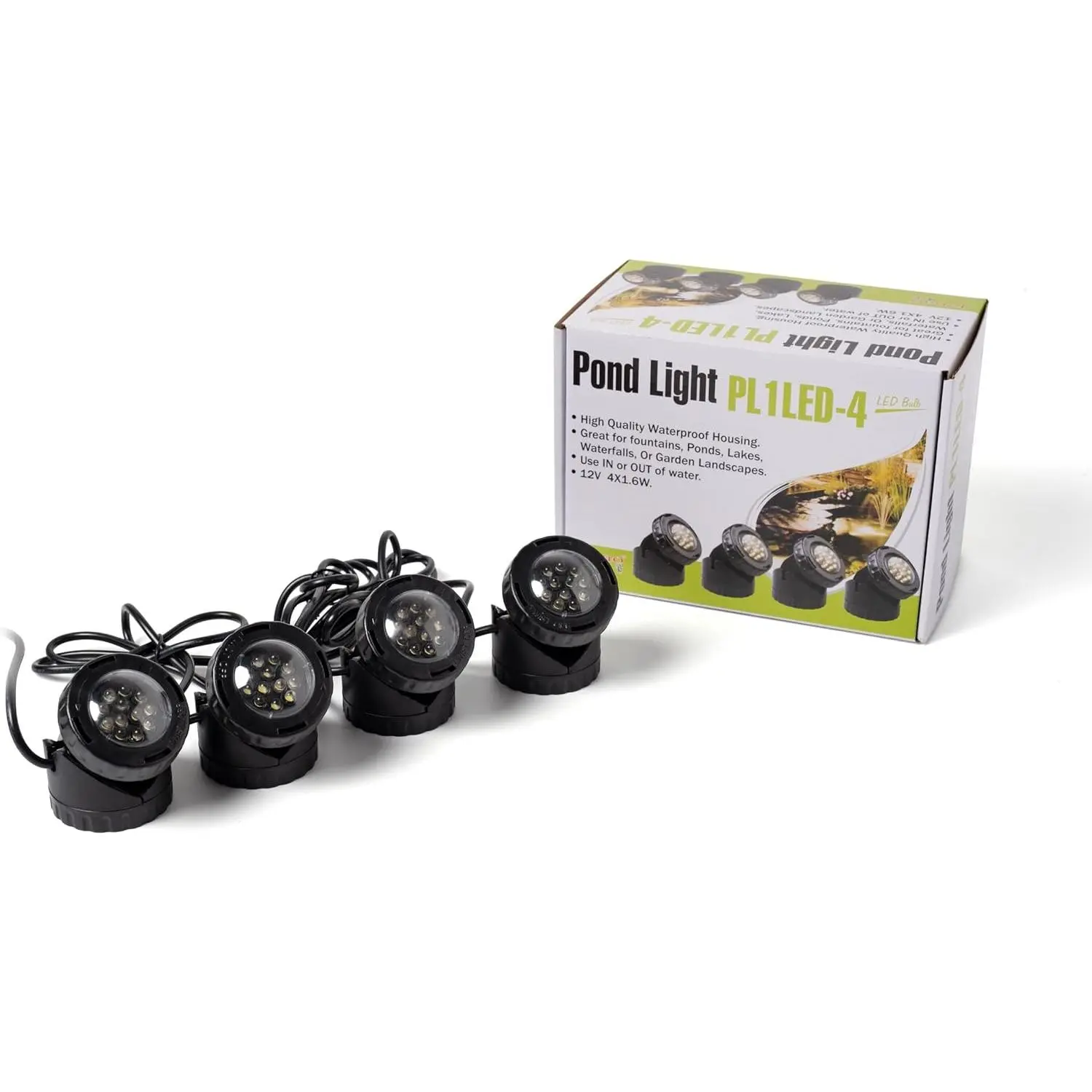 Underwater Fountain Pond Submersible LED Light, Set of 4 | Photocell Sensor