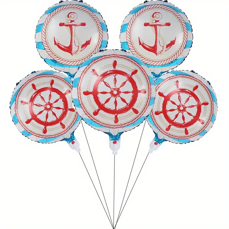 A set of 5 nautical-themed balloons, featuring pirate ship anchors and oars, perfect for Halloween and birthday party decorations.