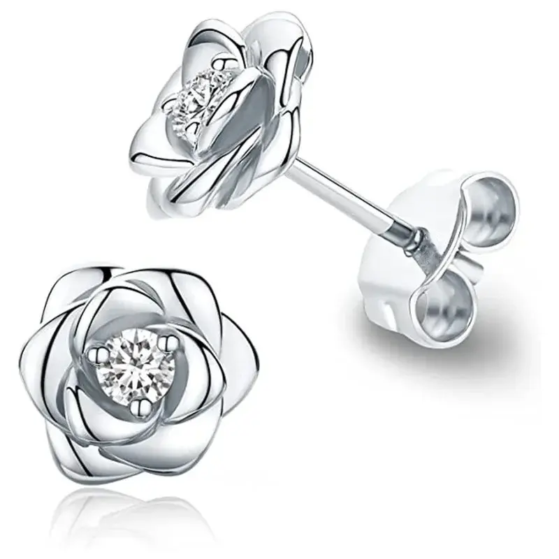 Sweet Rose Flower Stud Earrings for Women Fashion Daily Wear Ear Accessories