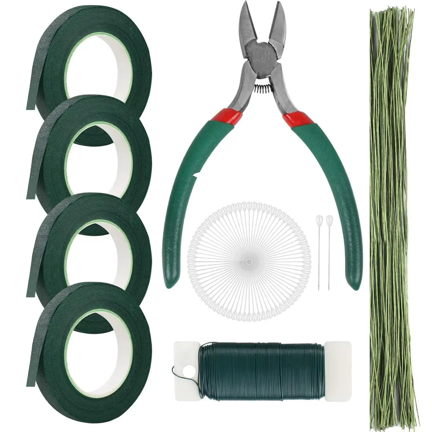 Floral Arrangement Kit with Green Tape and Wire, 26 Gauge Stem Wire, 22 Gauge Paddle Wire, Boutonniere Flower Pins for Florist Wreath Making Supplies