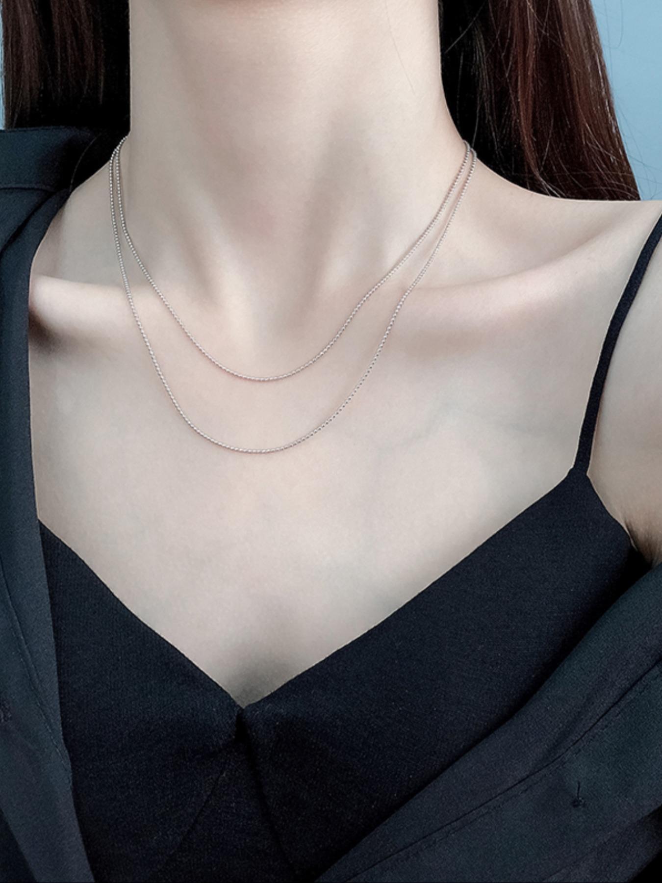 925 Sterling Silver Round Bead Design Necklace, Round Tennis Necklace, Mother's Day Gift, Fashion Jewelry for Party, Daily Clothing Decor, Trendy All-match & Exquisite Jewelry for Birthday Gift