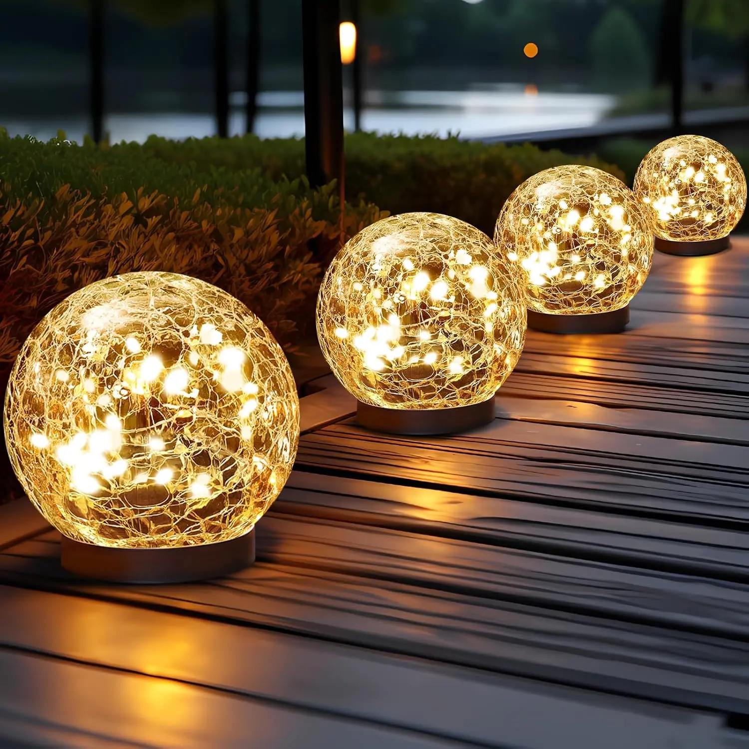 Waterproof Solar Globe Lights with Cracked Glass Design - Decorative Solar Orbs for Garden, Patio, Yard, Lawn and Backyard Outdoor Decor