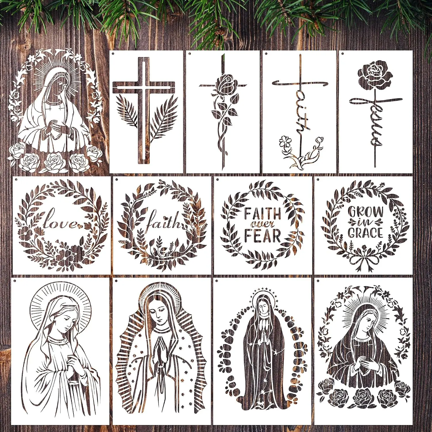 Religious Stencils for Crafts  - 12 count Chiristian  Inspirational Stencils for   Wall Furniture Decor Drawing Template