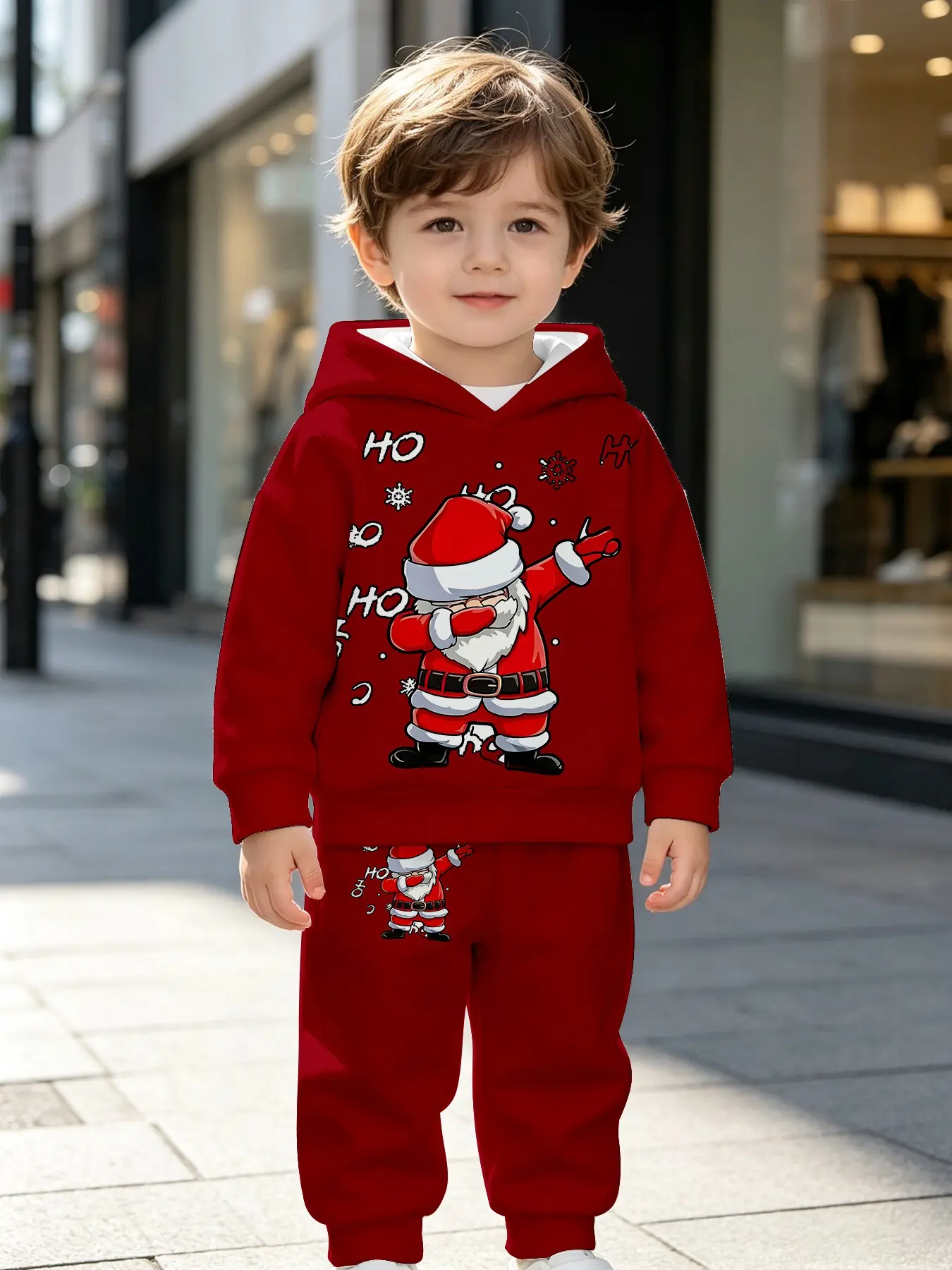 Boys' Hoodie and Pants Set, Christmas Santa Snowflake Letter Print, Perfect for Parties, Holiday Gifts, Birthday Presents