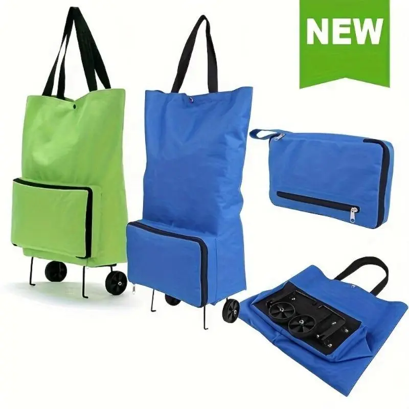 Foldable 2-in-1 Rolling Shopping Basket Trolley, Large Capacity Grocery Cart with Smooth Wheels, 15kg Load Bearing, Portable for Outdoor