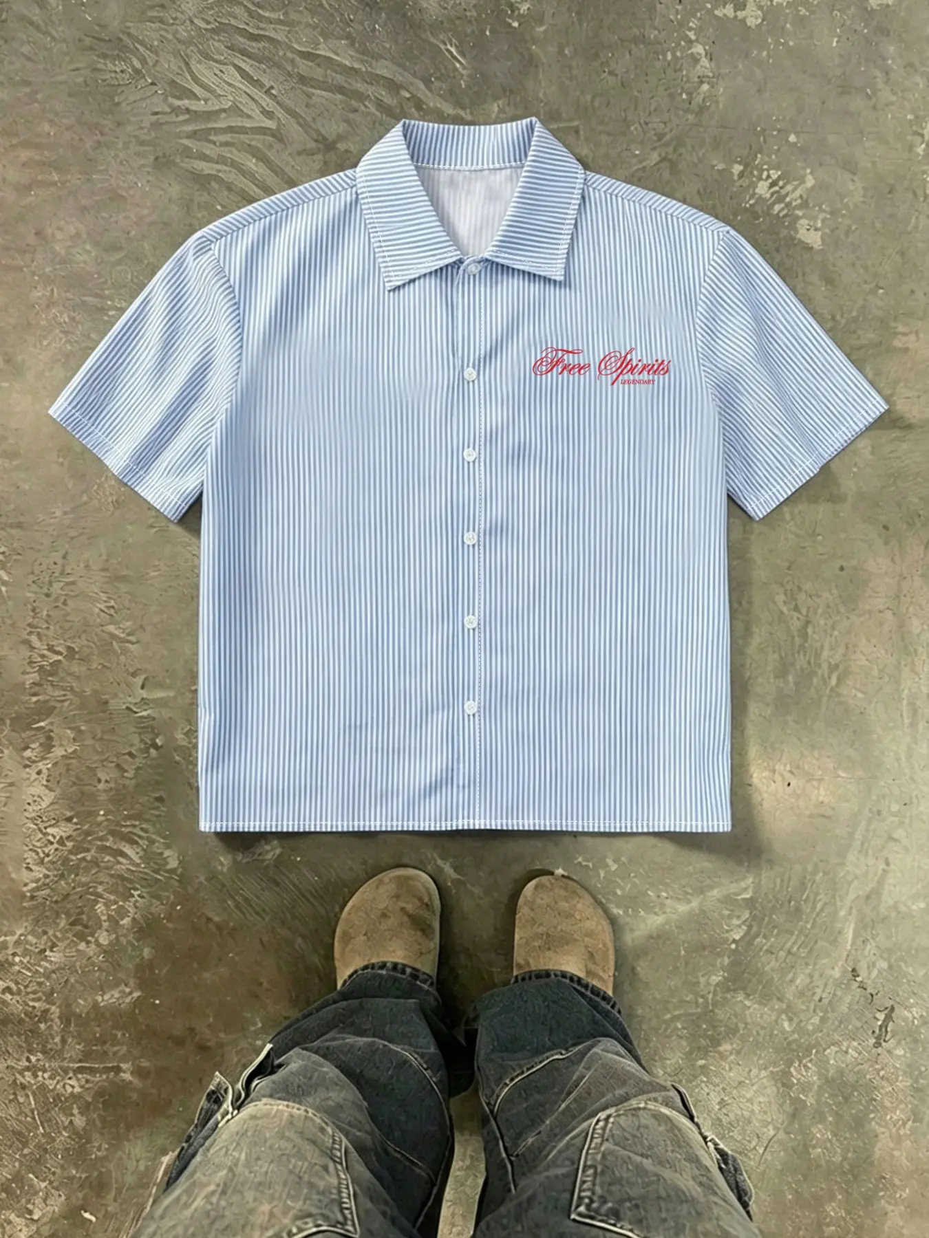 American Vintage Letter Embroidery Collar Casual Striped Shirt for Men, Stylish Retro Design, Perfect for Everyday Wear