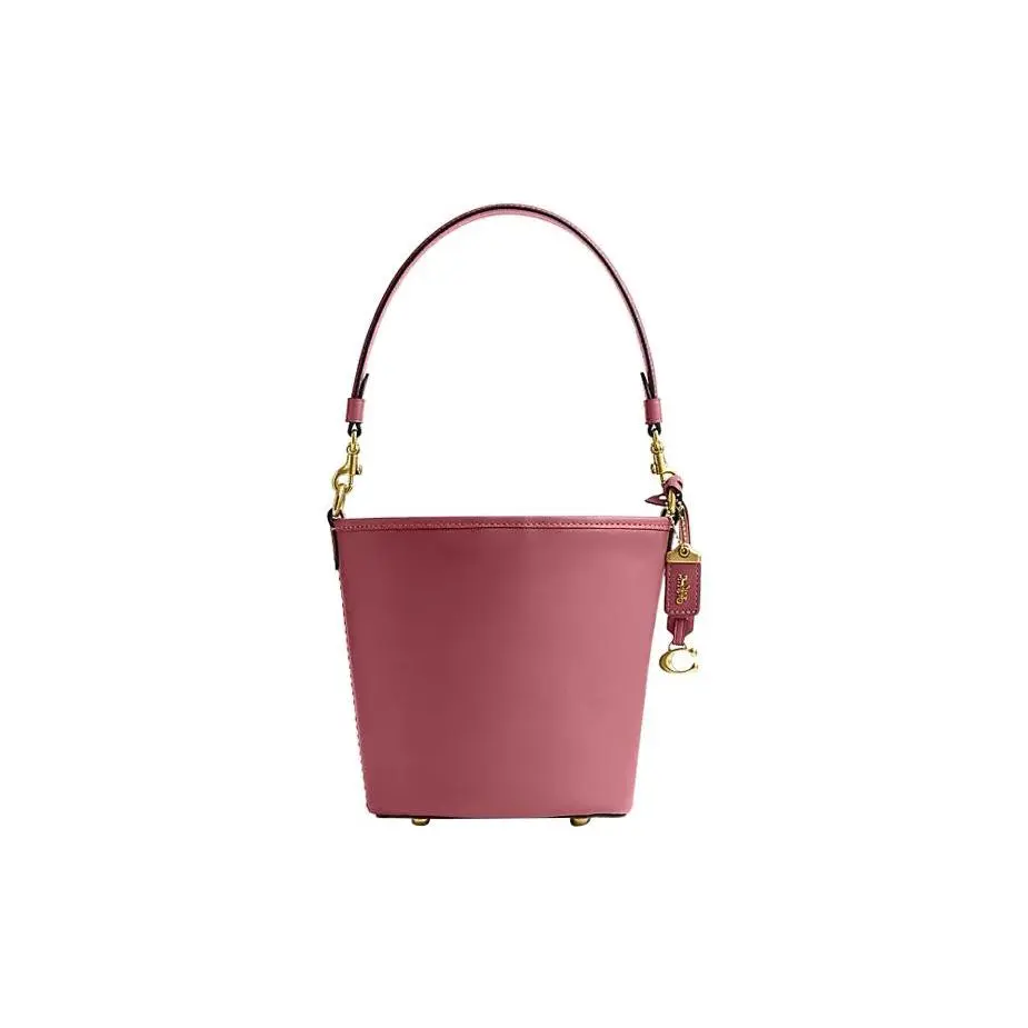 COACH Dakotah 16 Solid Color Bucket Bag with Snap Closure and Detachable Strap – Mini Leather Handbag for Women in Rouge Red