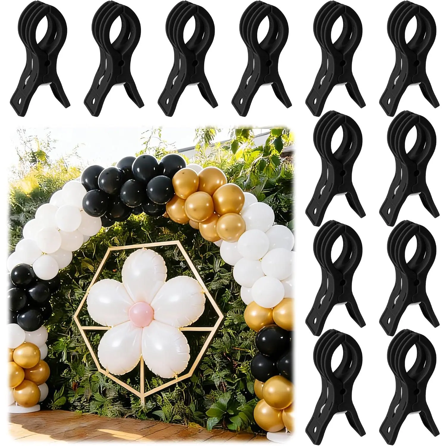 12 Pack Balloon Arch Clips for Backdrop, 3.5 Inch Black Spring Clamp | Plastic Balloon Clips for Arch,  for Backdrop Stand, Birthday Wedding Decoration, Hang-drying, Beach Towels, Photos