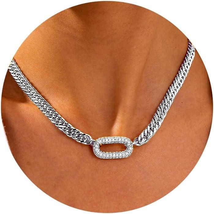 Cuban Link Chain Necklace with Zircon Clasp for Men Women Trendy 16 Inch Zirconia Cross Pendant Jewelry Gift For Valentine's Day gifts