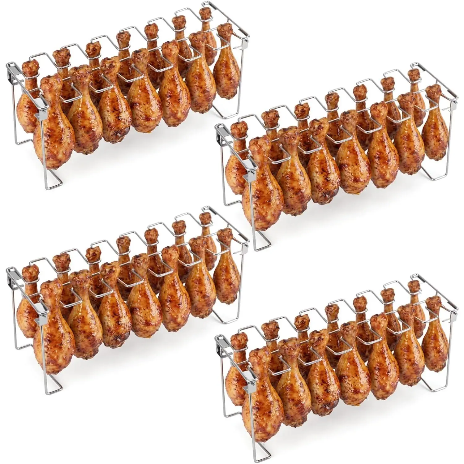 4 count Stainless Steel Roasting Drumstick Rack, 14-Slot Vertical Chicken  Holder for Grill, Foldable BBQ Stand, 13.8 x 4.3 x 5.7 in for Oven, , Cooking