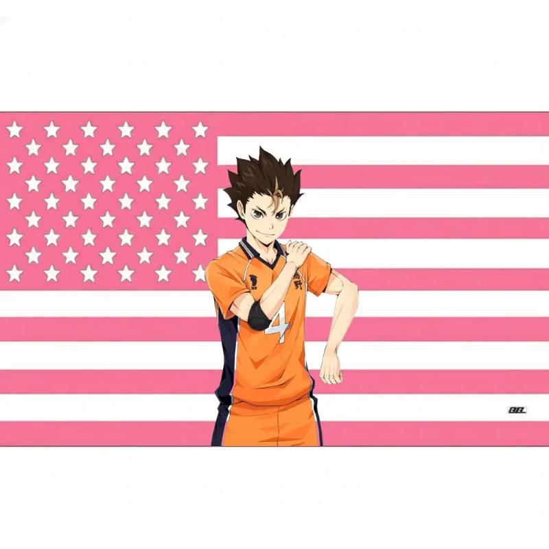 Flair Hub Haikyuu!! US Banner: Noya Yuu - Orange and Pink Pride, Guardian Deity #4 Flag. Nishinoya's Fierce Energy Wall Tapestry.