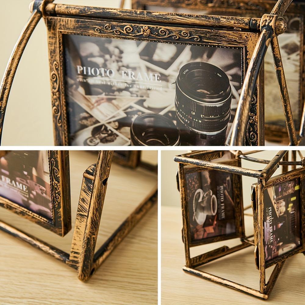 Vintage Rotating Wheel Picture Frame Set, 1/4 Counts Photo Display Frame, Photo Organizer for Home Office School Dormitory & Bedroom Decor, Classic Rectangular Frame, Home Decoration, Sturdy Frame, Vintage Picture Frames