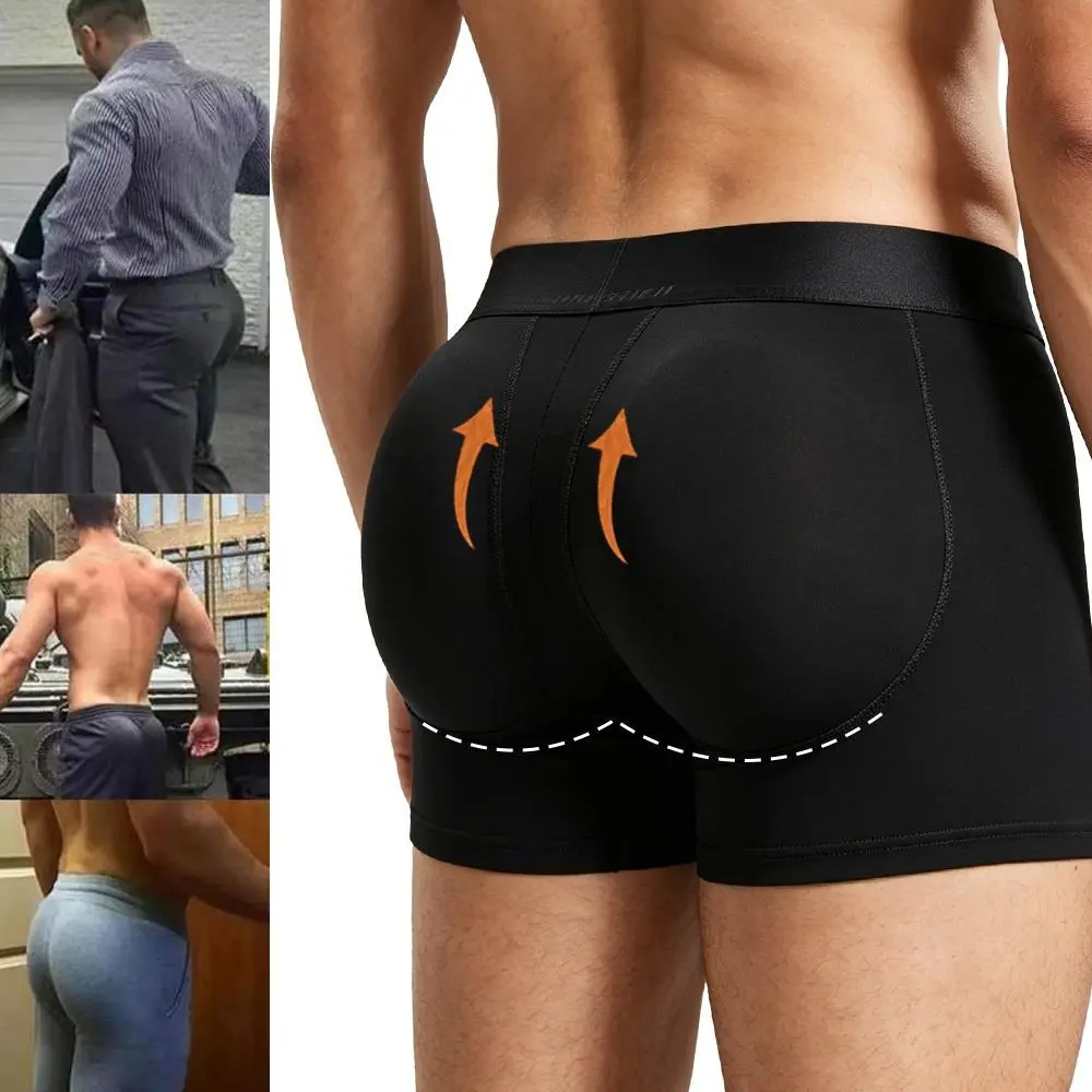 2PACK Men's Body Shapewear Boxer Shorts Butt Lifter Padded Underwear with Removable Rear Enhancement Padding for Natural Butt Lift