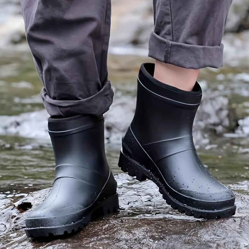 (New)Men's All Seasons Comfy Slip On Rain Boots, Ankle High Water Boots For Outdoor Rainy Day Walking Fishing Boating wellies