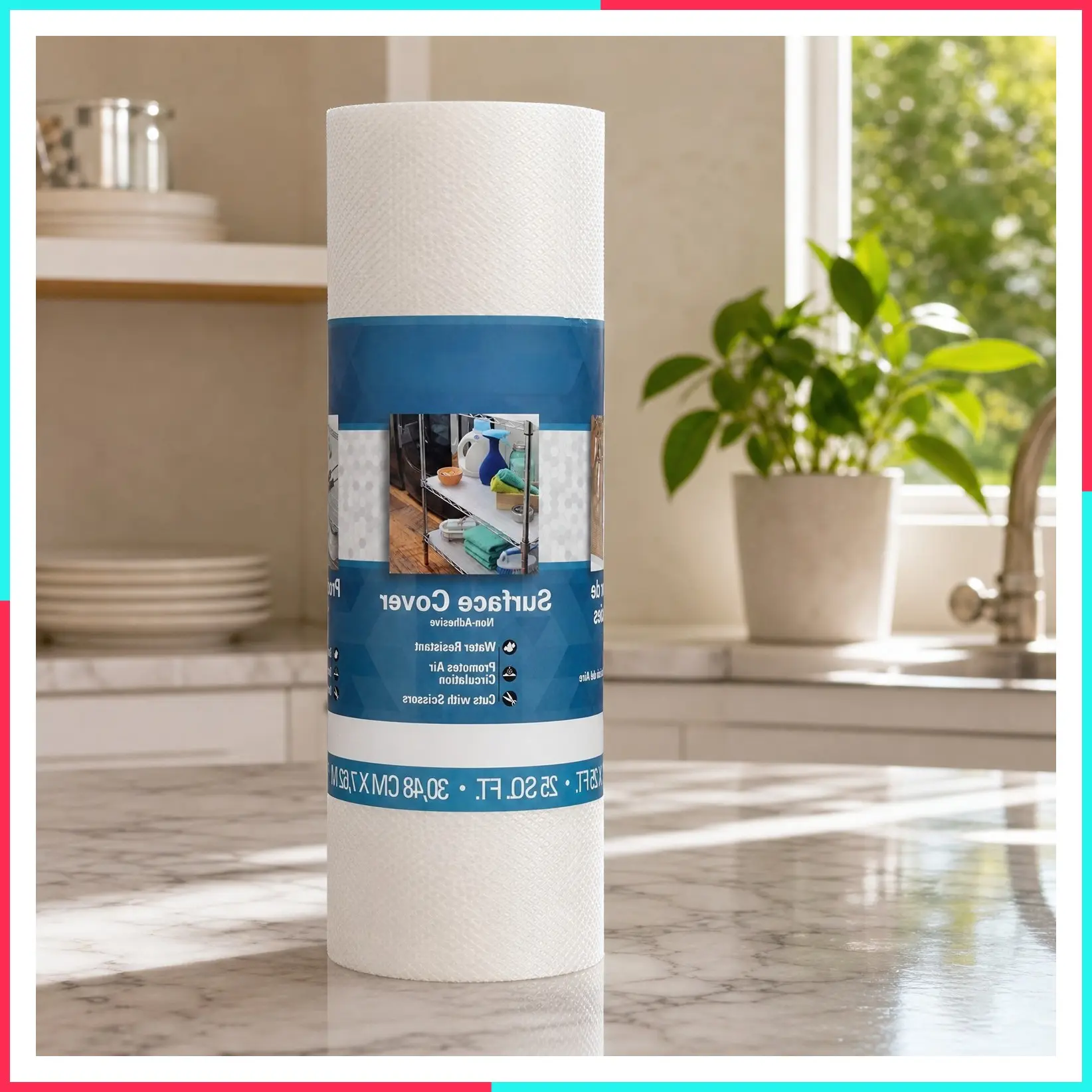 Duraliner Shelf Liner, Non-Adhesive Multi-Use Drawer Liner, Vinyl Waterproof Liner, 12" x 25', Diamond Clear