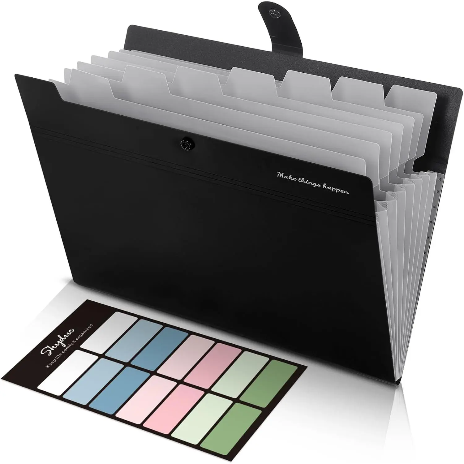 8 Pockets Expanding File Folders, Accordion Folders, Portable Paper Bill Receipt Organizer, Letter Size,  College School Office Supplies, Black