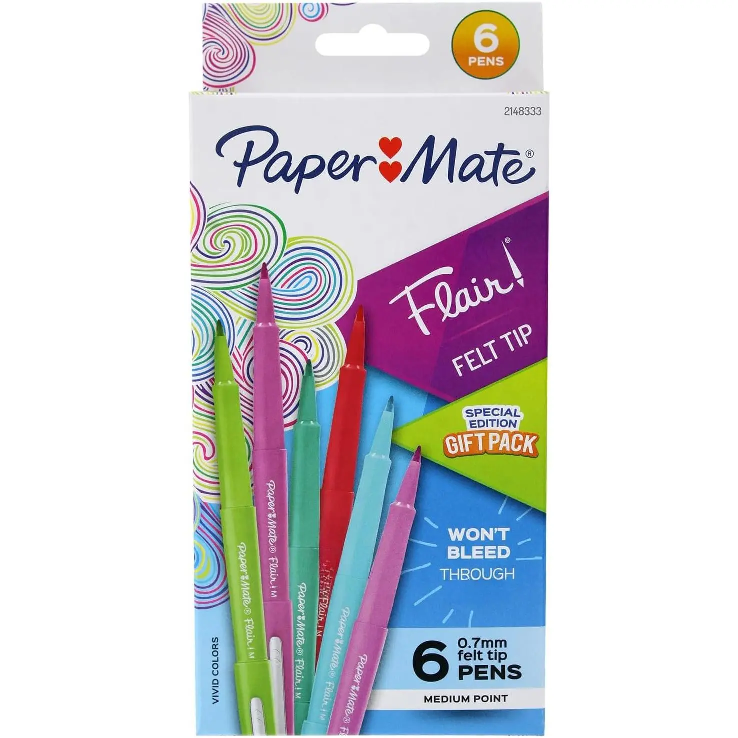 Flair Felt Tip Pens, Medium Point,  Colors, 6-Count