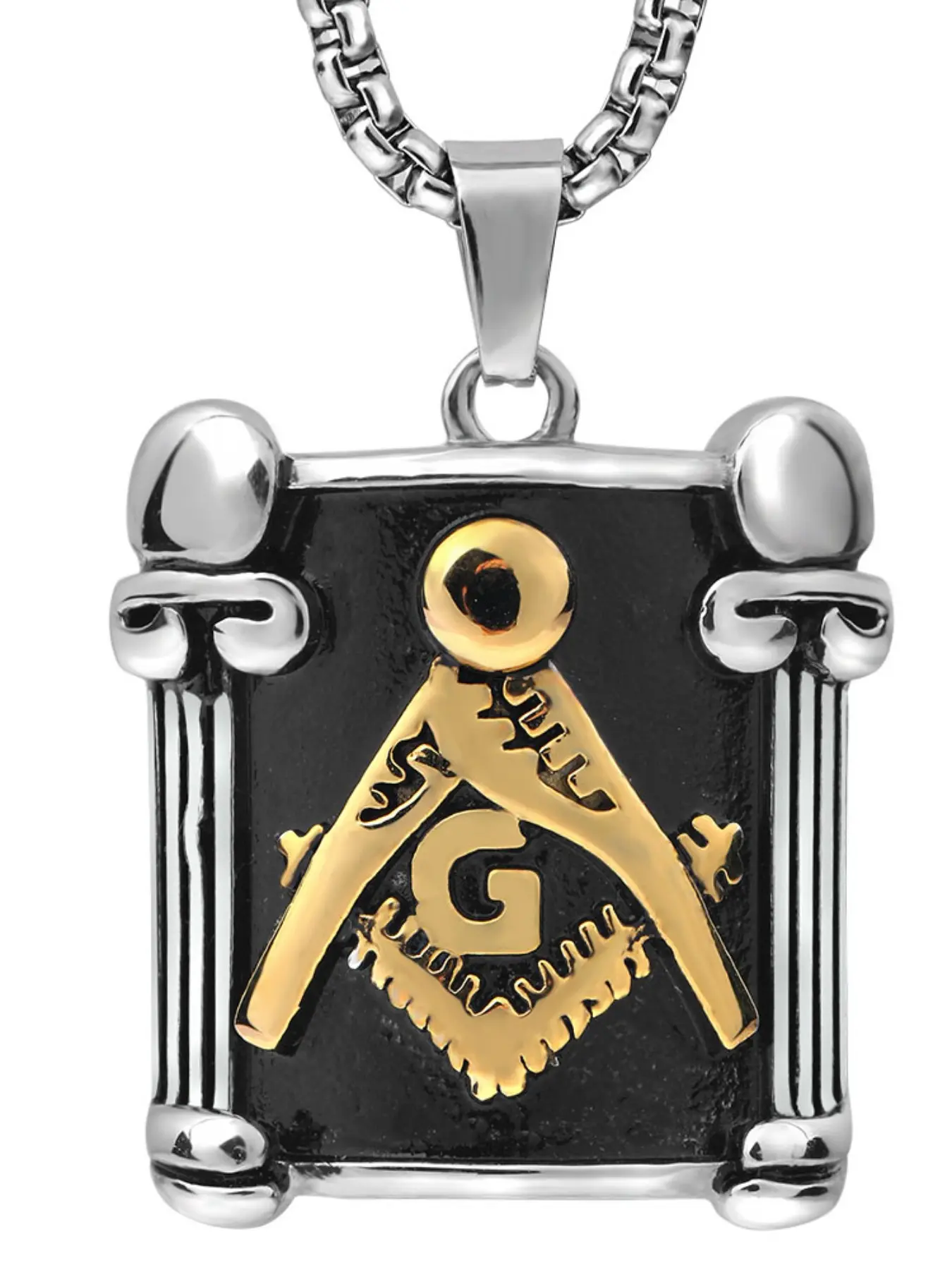 Vintage Stainless Steel Masonic Shield Logo Necklace, Retro Antique Style Titanium Steel Pendant, Religious Jewelry Accessory