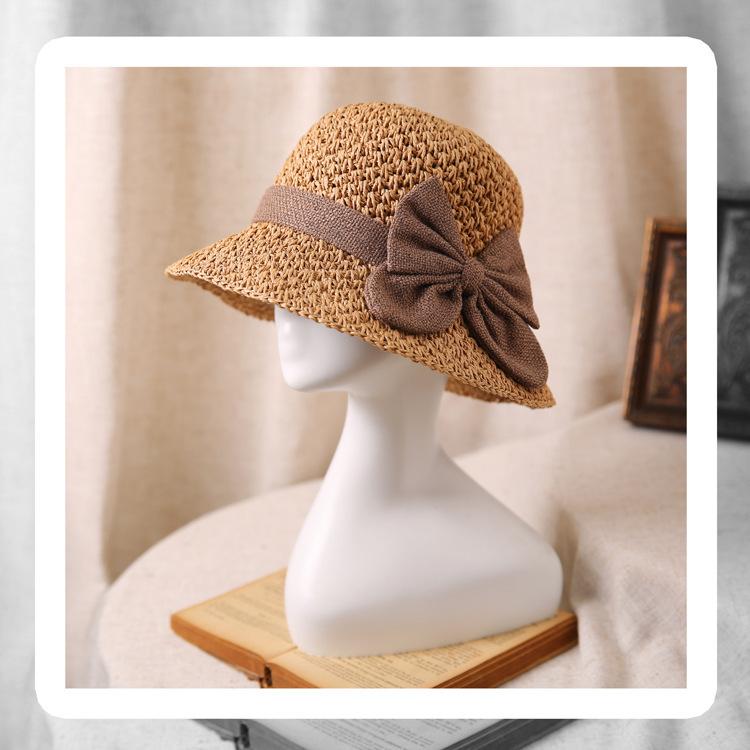 Summer Straw Hat, Multifunctional Vintage Woven Handmade Straw Hat, Foldable And Versatile Sun Protection Hat, With Pleated Bow, Breathable Travel Beach Hat