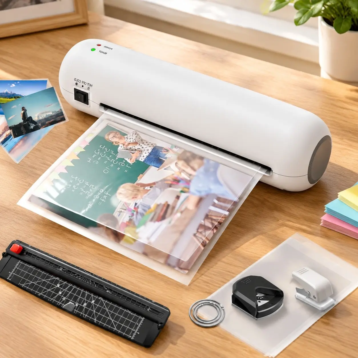 9-Inch Portable Thermal Laminator Machine with Hot & Cold Modes, A4 Small Laminating Machine with ABS Jam-Release, 3-Min Warm-Up, 6-in-1 Photo Laminator Kit for Home and Class, WhiteGift