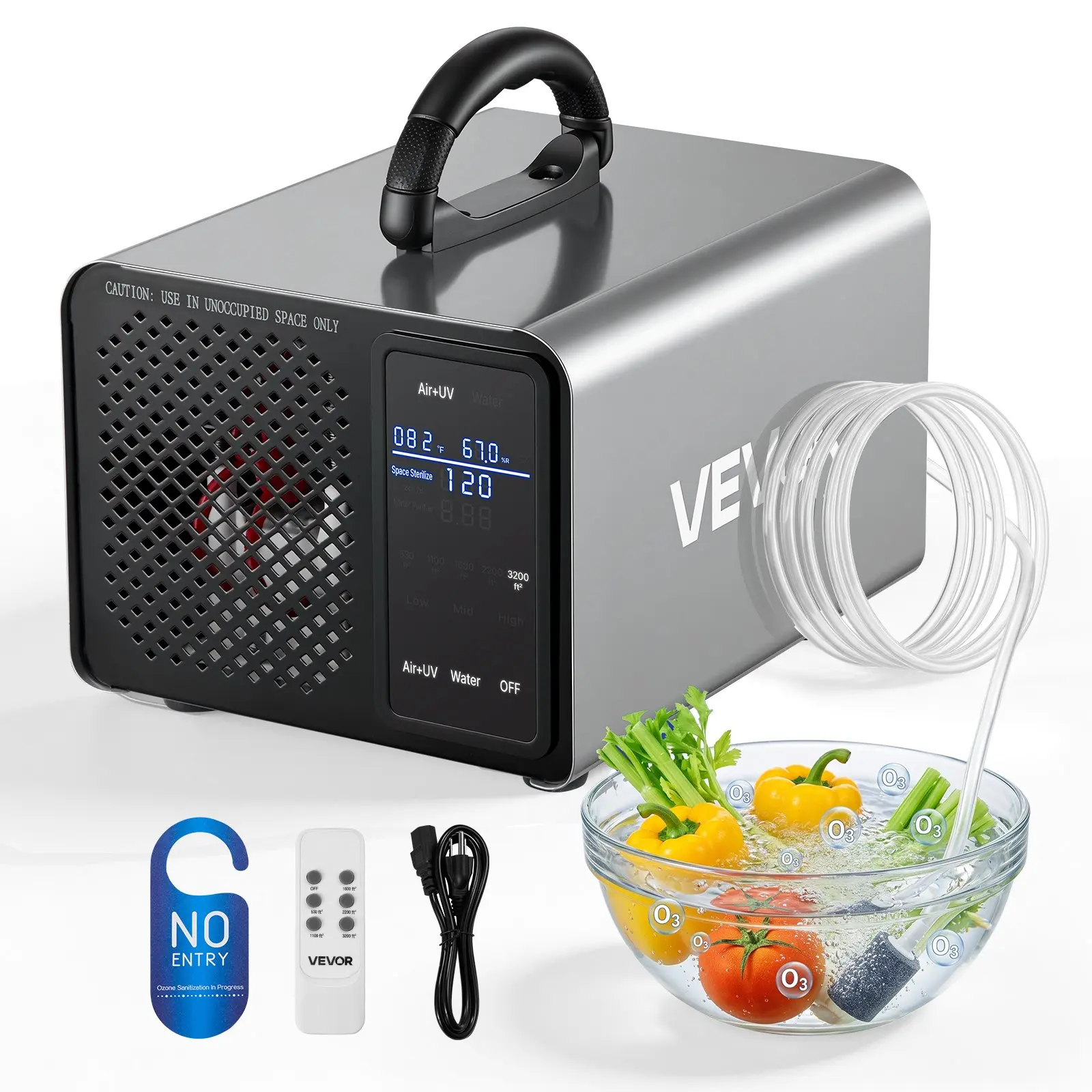 VEVOR Ozone Generator, 36000mg/h Commercial Ozone Machine, with 15s Delayed Start Area-Based Timer LCD Touchscreen Display, Industrial Deodorizer for Car, Smoke, Home Odors, Up to 3200 sq. ft