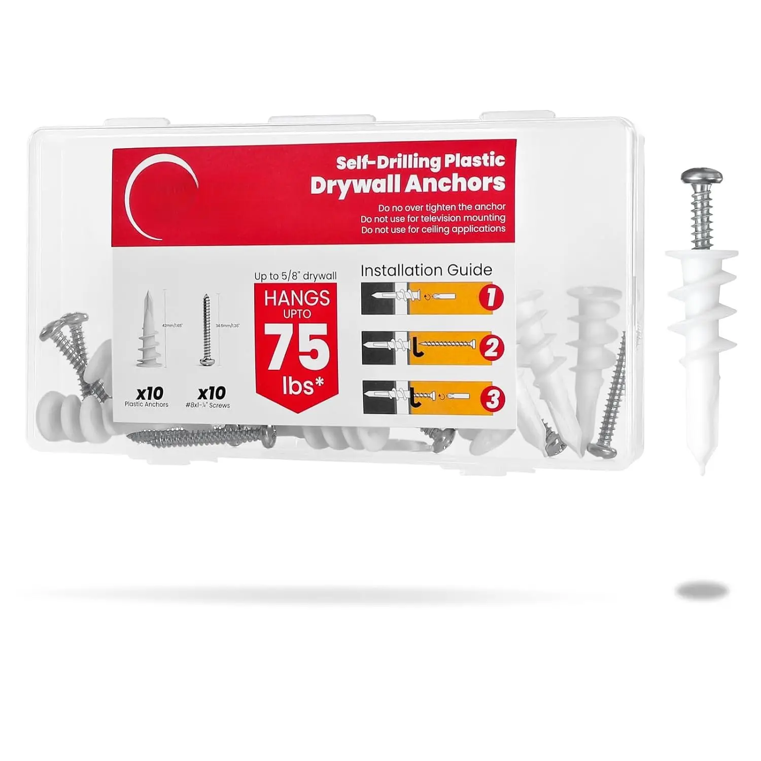 20 count Self Drilling Drywall Anchors and Screws kit,#8 x 1-1/4"-Superb Wall Anchors for Drywall, Holds Upto 75lbs – No Drill Hole Required with These Drywall Anchors and Screws