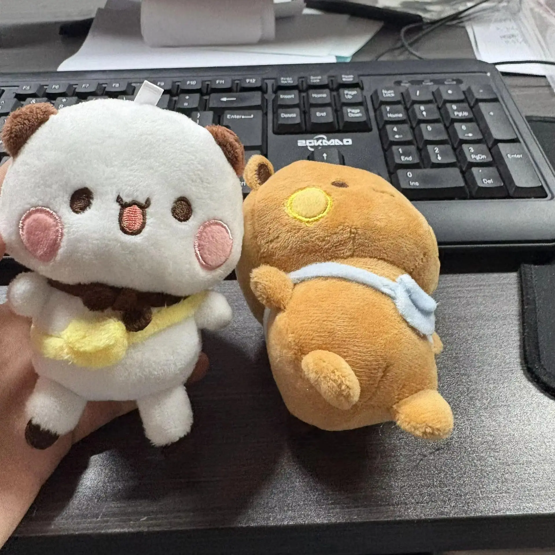 Cute Bubu and Yier Panda Plush Doll Keychain Soft Sleeping Buddy Kawaii Cartoon Bear Toy Car Sofa Decor Holiday Birthday Gift