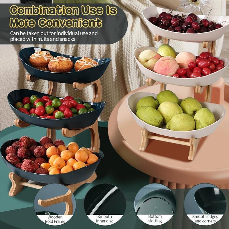 3 Tier Fruit Bowl, 1 Count Large Capacity Tiered Fruit Basket with Bamboo Stand Display Storage Rack, Kitchen Counter Tray for Fruit Snack Nuts Bread Candy, Drawer Style Options # TOP PICKS