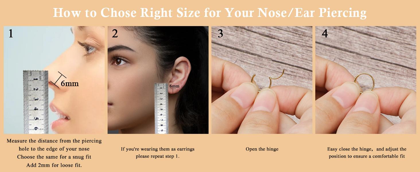 14K Gold Hinged Titanium Nose Rings Hoop for Women 20G, 316L Surgical Steel Clicker Septum Ring, Hoop Huggie Earring for Upper Lobe Cartilage Helix Piercing Jewelry