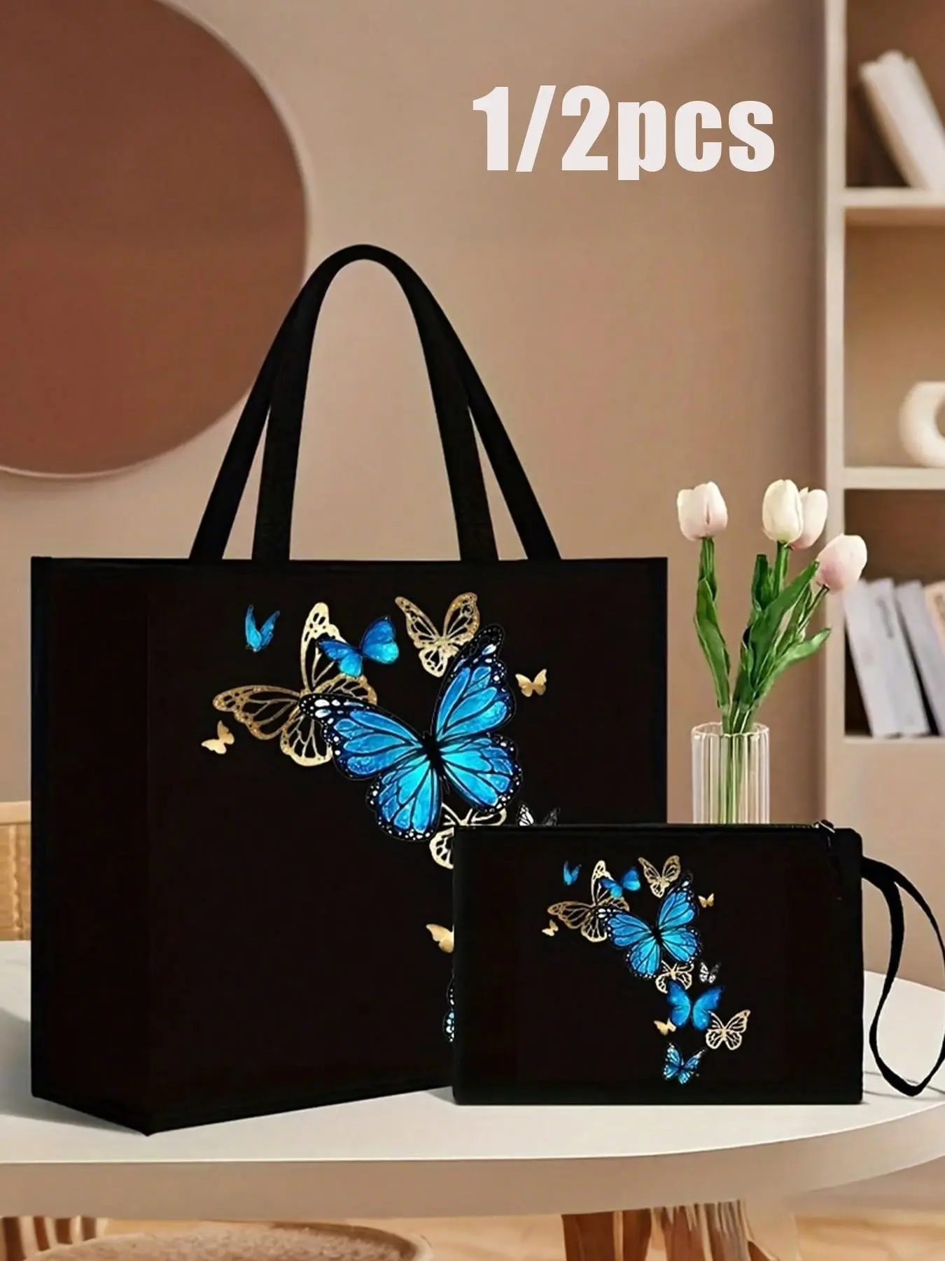 Butterfly Print Handbag, Fashionable Pattern, Convenient Coin Purse, Ideal for Shopping, Travel, Beach, Multifunctional Lady Bag
