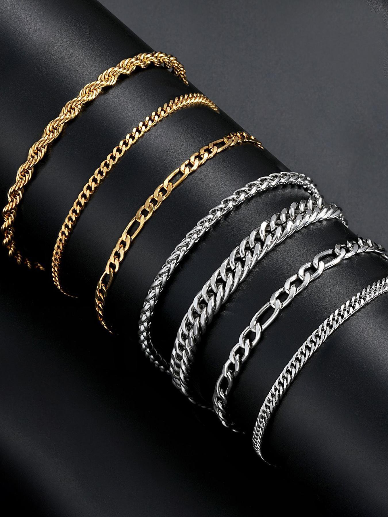 Men's Simple Plain Stainless Steel Link Chain High Quality Bracelet, Casual Fashionable Jewelry for Party, Daily Clothing Decor, Trendy All-match Elegant Jewelry Bracelet for Birthday Gift Couples Gifts, Stackable Bracelets Stack, Snake Chain Bracelet