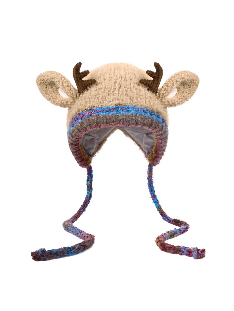 Original design Festive Christmas Antler Hat (It can be used，A hat has multiple uses.)Knitted Ear Protection Windproof Warm Hat Suitable for the family It can be worn by adults , without limiting the circumference of the head，for Thanksgiving & Christmas。