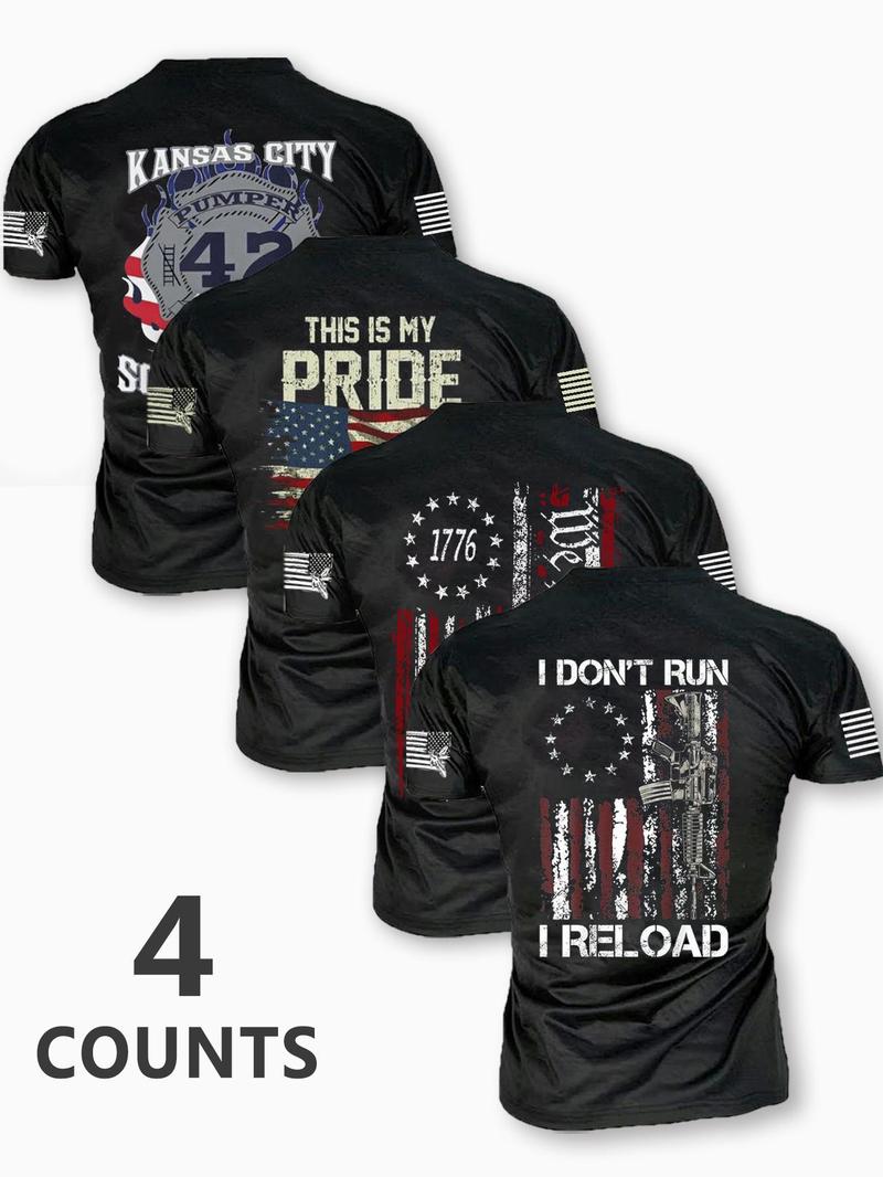 Men's Flag Print Round Neck Tee, Regular Fit Casual Short Sleeve Crew Neck T-Shirt for Summer, Men's Top for Daily Wear