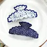 2pcs Vintage Elegant Acetate Wave Edge Hair Claw Clips, Boho Hair Accessories, Blue and Porcelain Pattern, All Seasons, Hairclips