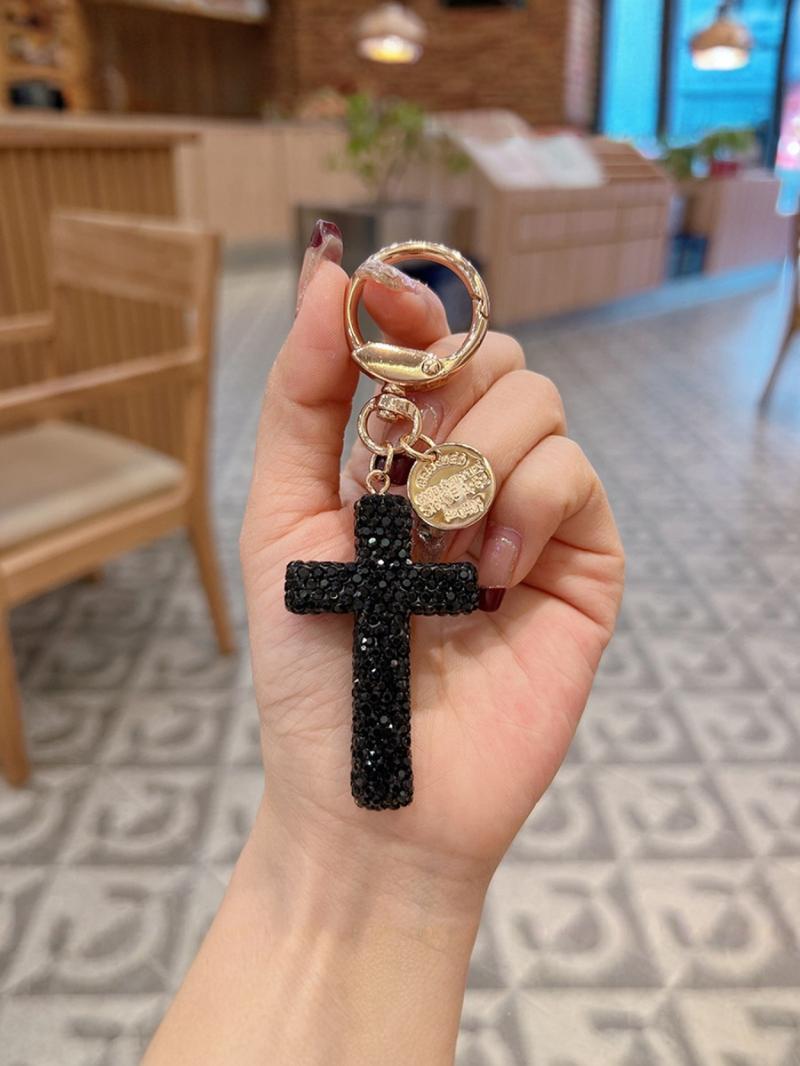 Cross Keychain with Rhinestones, Trendy Unisex Car Key Ring Pendant, Cute Handmade Style Charm, Stylish Bag Accessory for Keys, Backpack, Purse & Everyday Carry