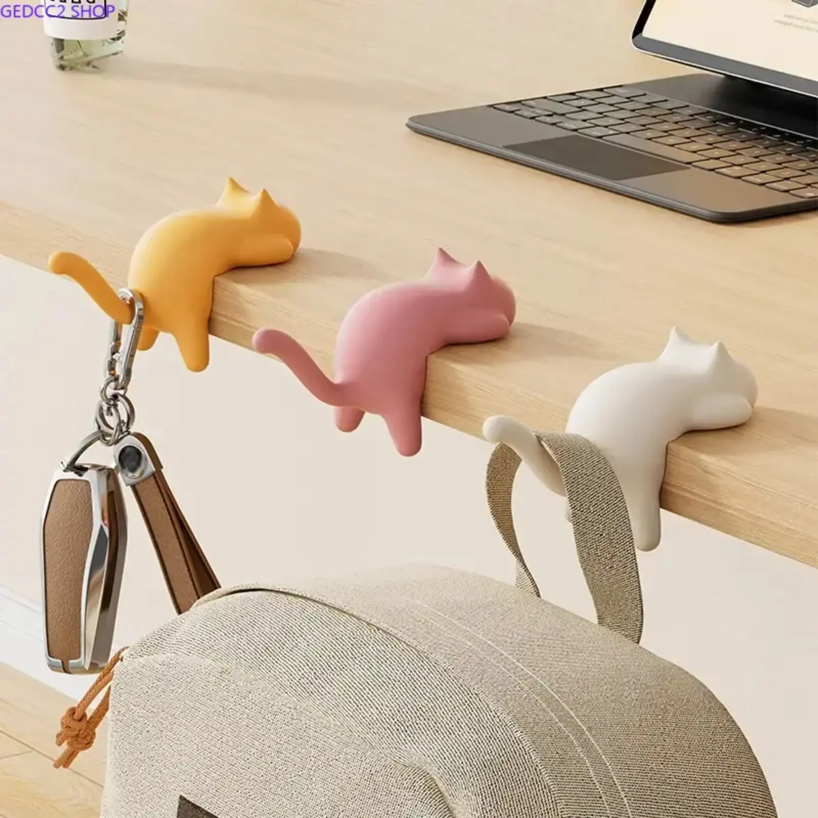 Cute Cat Tail Plastic Hook - No Drill Desk Hanger, Table Edge Fit Home Decor Organizer for Keys, Accessories (for Cat Lovers) [Sports & Outdoor Camping & Hiking Hammock Accessory]