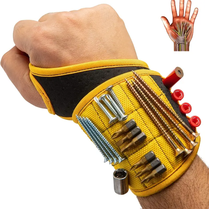 Adjustable Magnetic Wristband Tool Belt Men Heavy Duty Screwdriver Holder with Strong Magnet Breathable for Dad Husband Grandpa Worker Unique Gift for Handyman