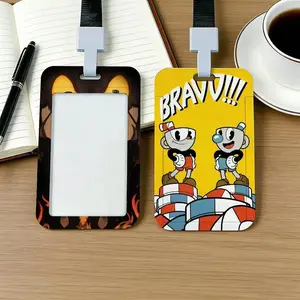 Game C-Cuphead Pocket Credit ID Card Badge Tag Bus Card Holder Pass Case With Neck Strap Lanyard