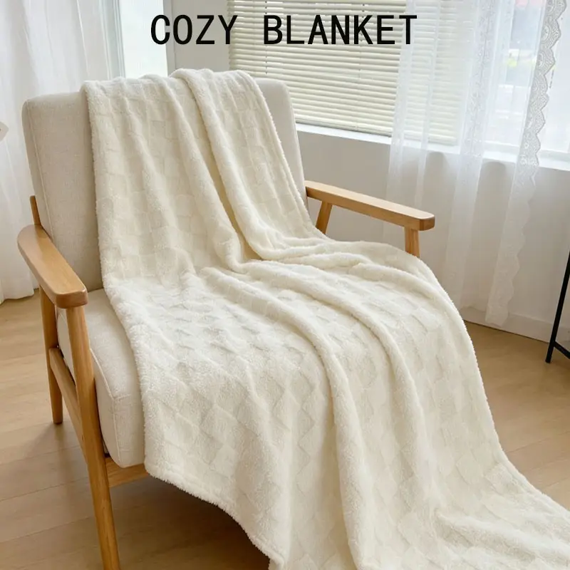 Comfortable Skin-Friendly Blanket, Simple Solid Color Plaid Jacquard Fuzzy Blanket, Durable Washable All-Season Throw, Multiple Colors Available
