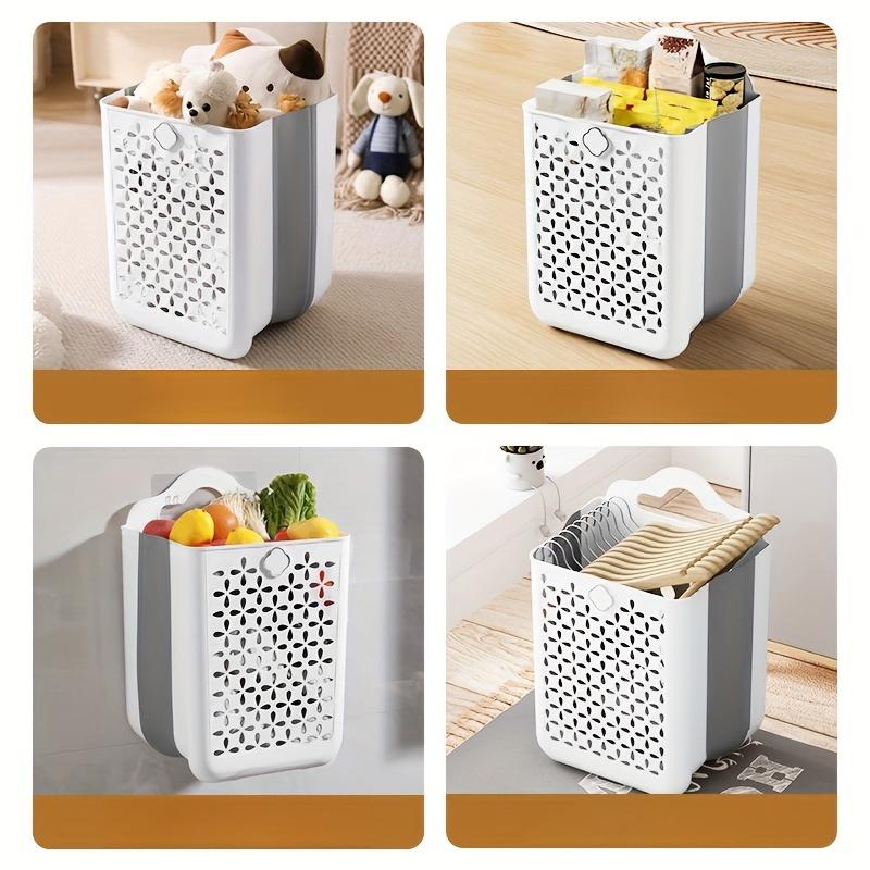 1 foldable storage basket, a wall-mounted extendable storage basket that saves space and is convenient to carry; it can be hung on the wall or placed on the floor, and is used to store toys, vegetables, snacks, bathroom accessories; Hanging Basket