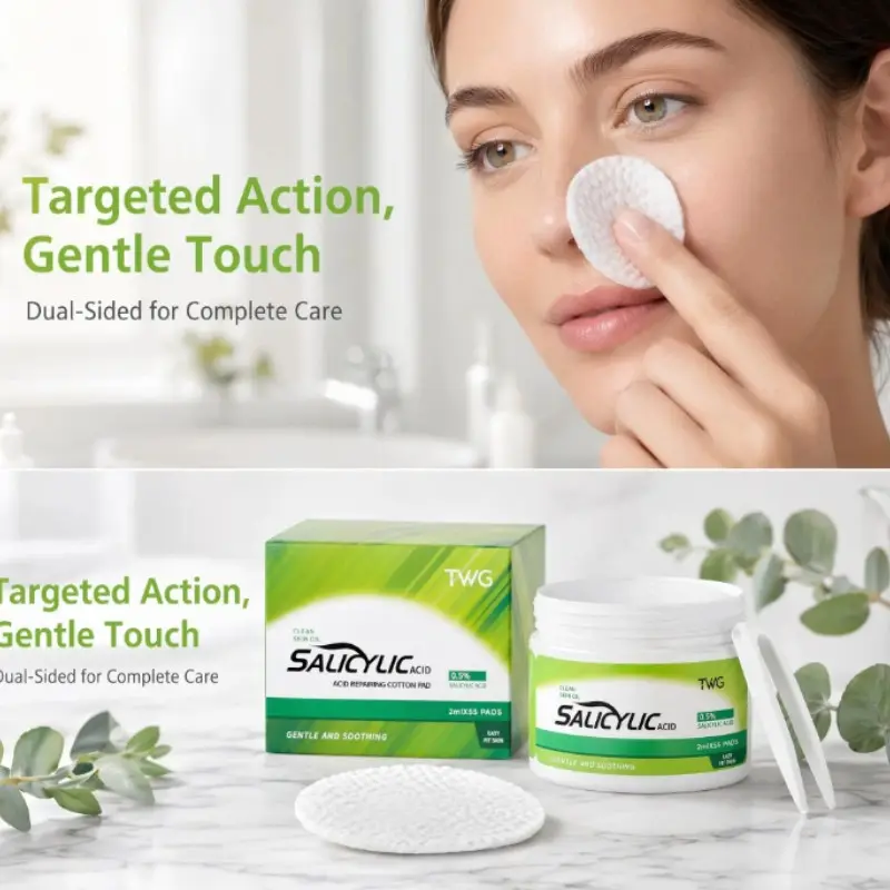 0.5% Salicylic Acid Repair Cotton Pads, 55 Pieces, Dual-Sided Exfoliating, Oil Control, Pore Refinement, Blackhead Removal, Gentle Facial Care