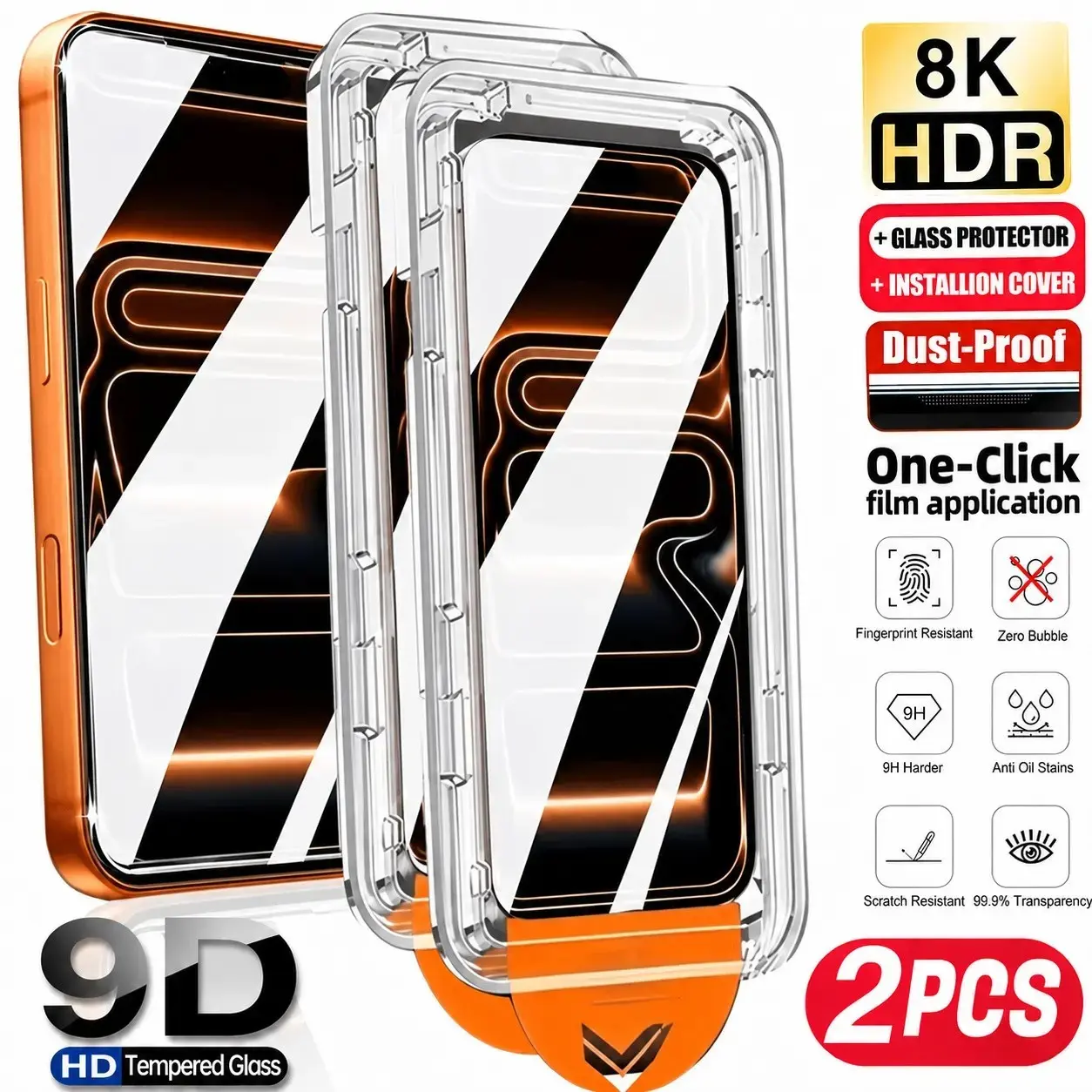 2pcs Tempered Glass Screen Protector with Auto Alignment Kit for Iphone 17 Pro Max/17/16 Pro Max/16/15 Pro Max/14/13/12/11/Xs Max/Xr Series, One-Click Auto Alignment Kit, 9H Hardness, Bubble-Free, Anti-Fingerprint, Anti-Scratch, Full Coverage